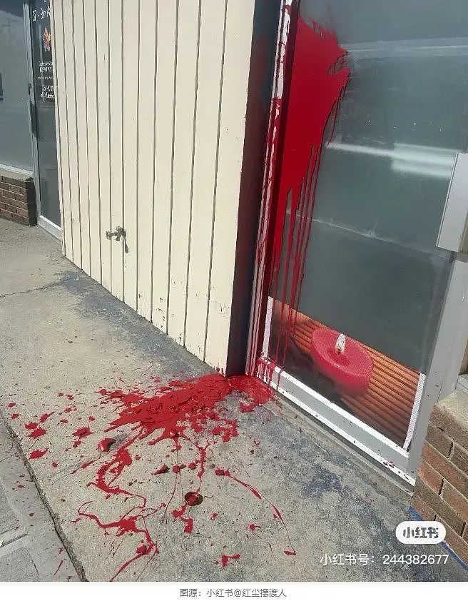 触目惊心！华人商家遭泼红漆“血洗“，3周内两次砸玻璃破门（组图） - 3