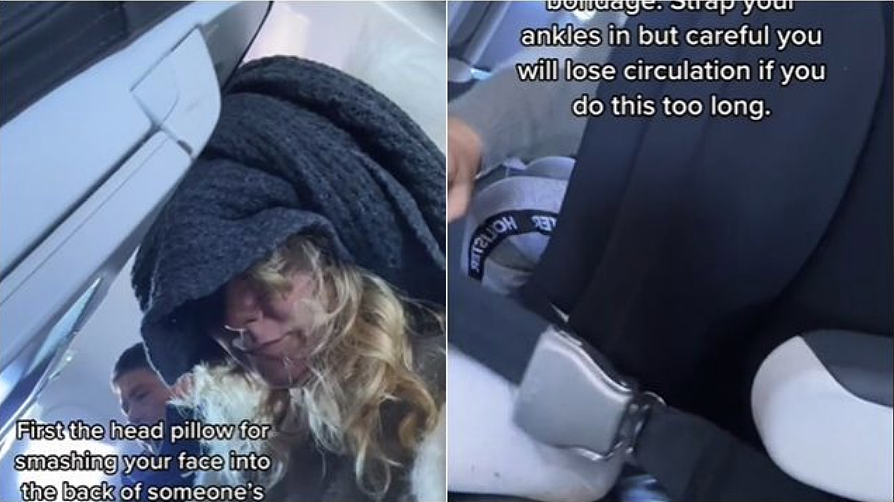她狂推“搭飞机1睡姿“超舒服，专家批太愚蠢：恐双腿骨折（组图） - 1