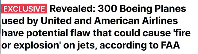 惊爆！近300架飞机藏致命缺陷，恐整架飞机空中起火爆炸！公司却说：问题不大...（组图） - 2