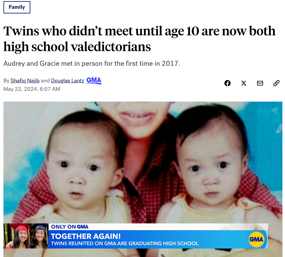 患心脏病中国双胞胎姐妹被两个美国家庭收养，10岁重逢，如今双双获名校全奖录取（组图） - 3