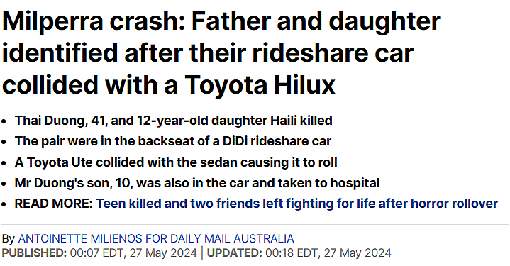 澳洲滴滴网约车司机重大失误，父女乘车双亡…（组图） - 4