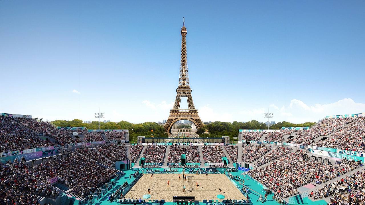 巴黎奥运特色场馆率先看：薰衣草紫赛道，艾菲尔铁塔前打沙滩排球（组图） - 1