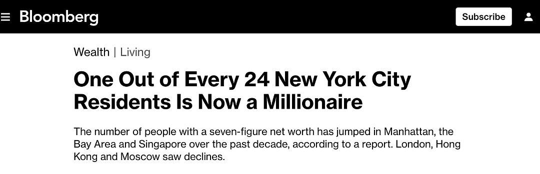 全球百万富翁人数排行：悉尼14.7万个，纽约35万个，北京最猛…（组图） - 2