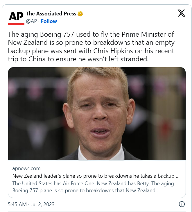笑死！新西兰总理和50多位商业大佬，被波音飞机撂半道了！（组图） - 6