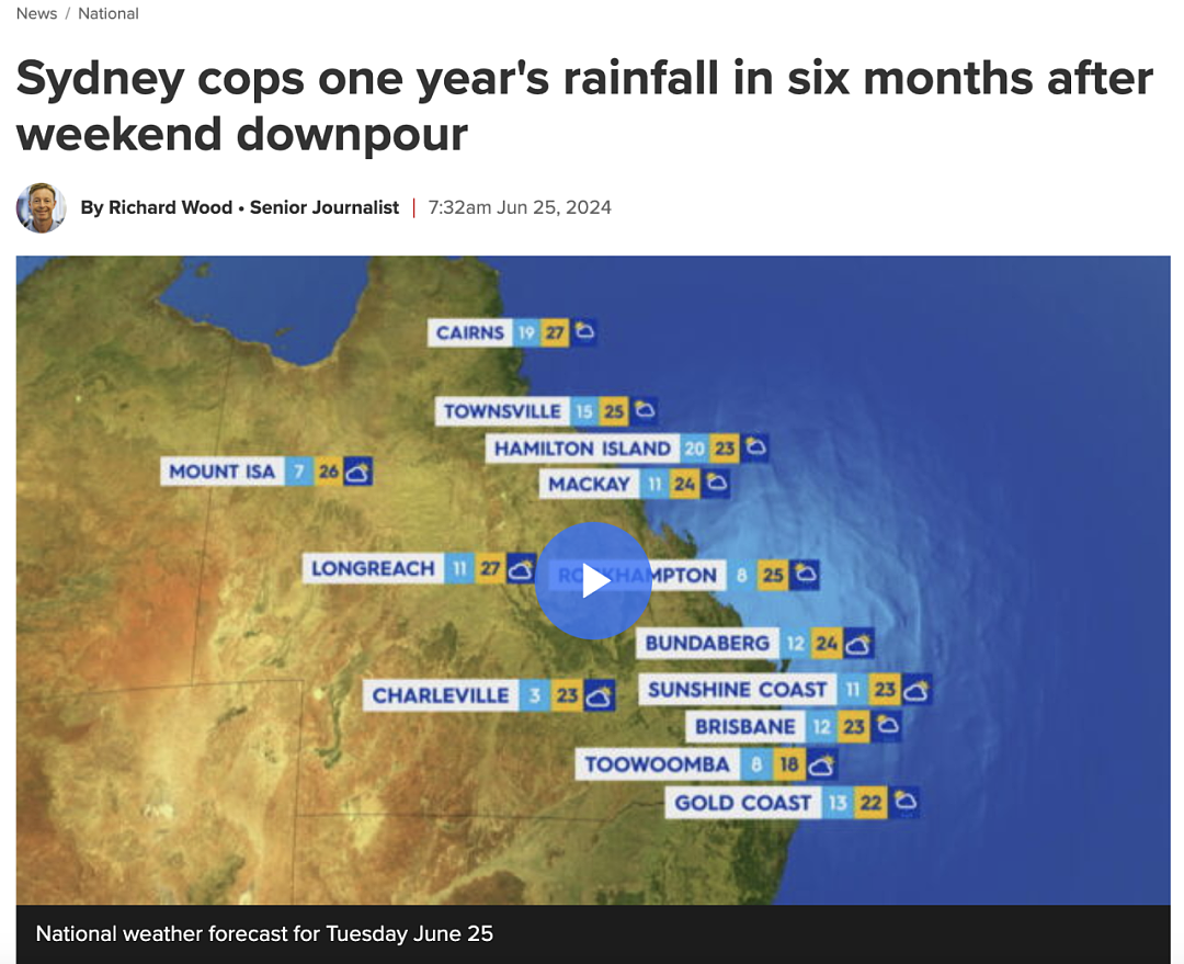 6个月下了整年的雨！悉尼六月降雨量创纪录，预计周末还将下雨（组图） - 1