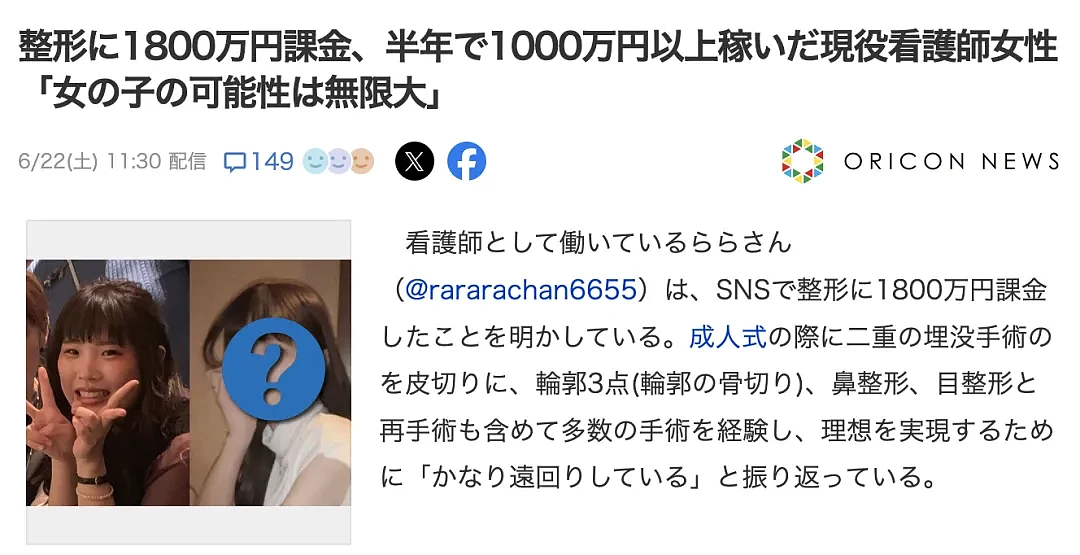 日本27岁女子因被男友嫌丑怒砸1800万换脸！变美后仅半年就爽赚1000万（组图） - 1