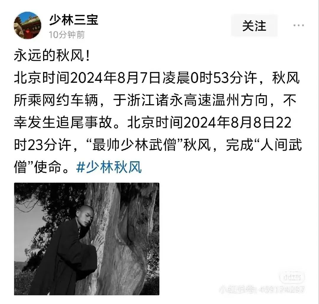 年仅21岁！“最帅少林武僧”不幸离世，乘网约车追尾大货车，同车司机也身亡（组图） - 1