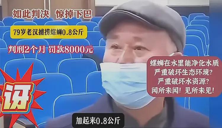 79岁老汉捉0.8公斤螺蛳被判刑，主办法官：零容忍（组图） - 2