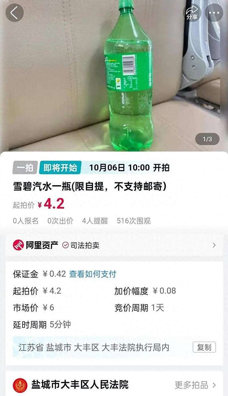 江苏法院竟拍卖一瓶6元的雪碧，起拍价4.2元（组图） - 1