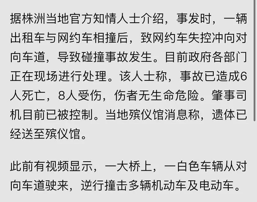 湖南株洲大桥突发多车相撞致6死8伤！目击者：有人大喊：人死了！，官方：肇事司机已被控制（视频/组图） - 4