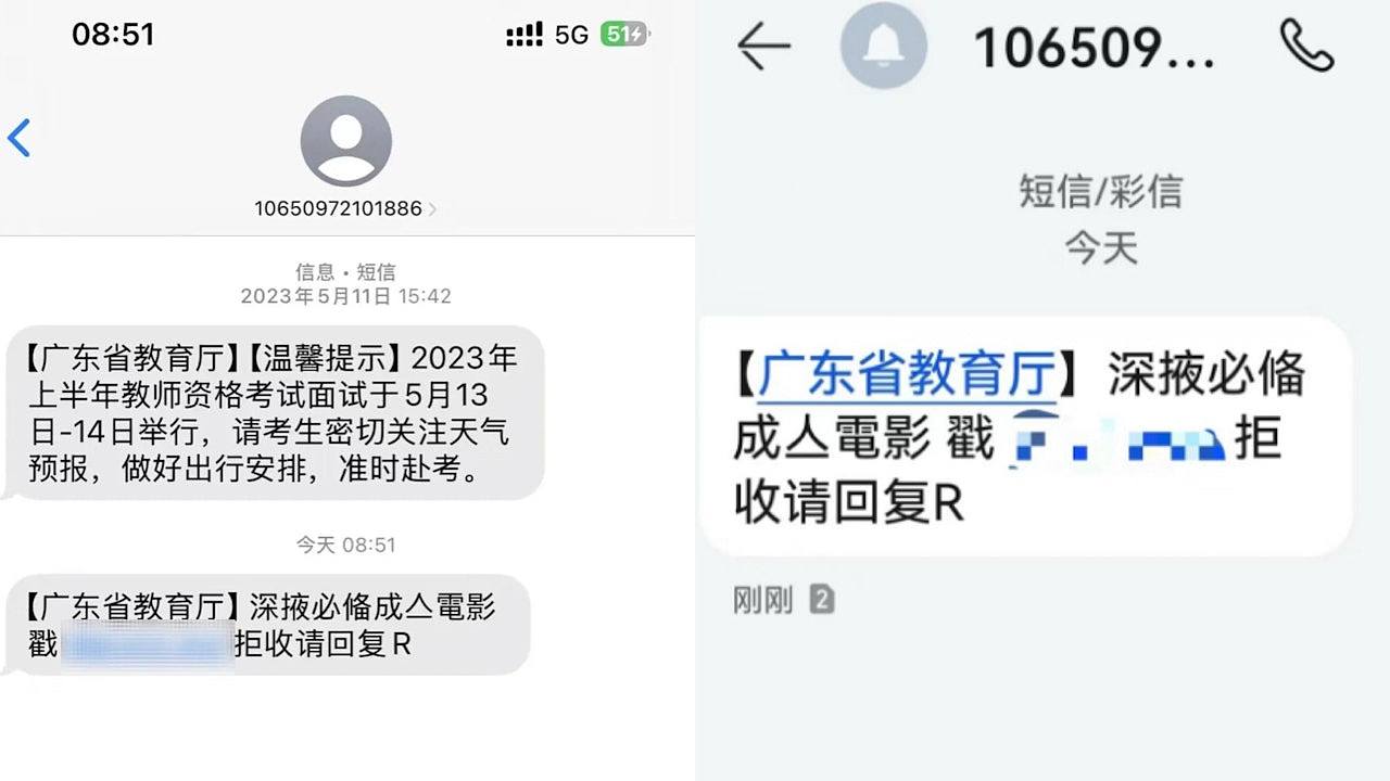 广东省教育厅深夜群发“咸片”短信？官方急回应（组图） - 1