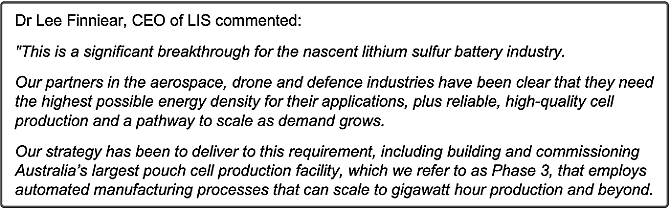 【异动股】Li-S Energy(ASX：LIS)暴涨54%：锂硫电池技术获突破，制成全尺寸10Ah半固态电池 - 4