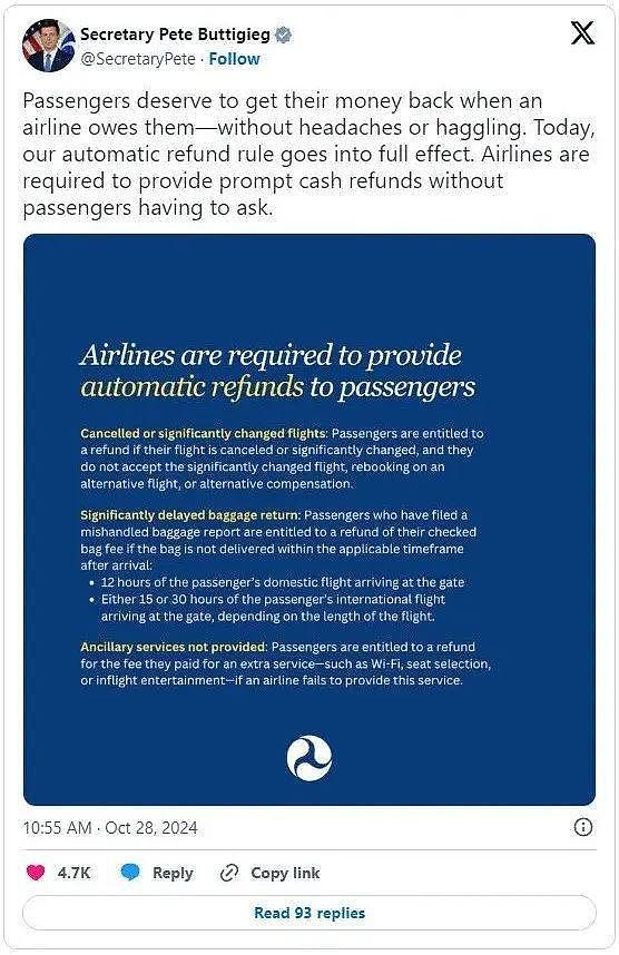 美国航班退款新规上线！延误、取消全额退款不是梦（组图） - 1