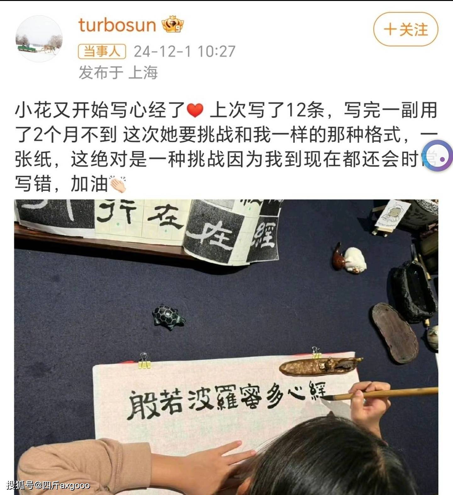 孙俪晒女儿抄书照片，10岁小花学写《心经》，明星孩子优秀到可怕 （组图） - 1