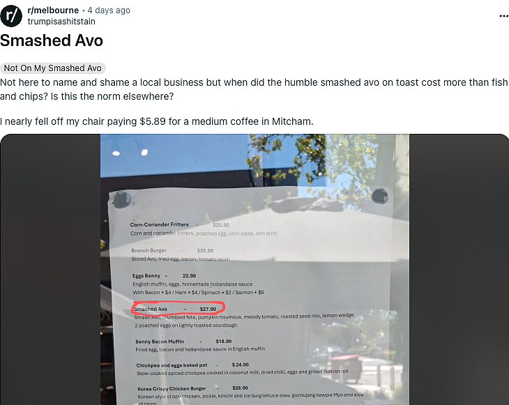 墨尔本再现天价牛油果吐司！贫穷限制了我的brunch，价格离谱到崩溃（组图） - 2
