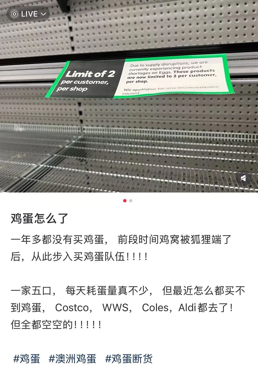 危机爆发！澳洲超市货架被一扫空，物价飙升4倍！堪培拉多家超市再现“蛋荒”，短缺或持续至明年（组图） - 1