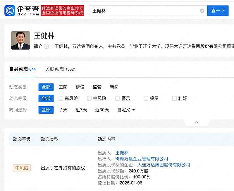 王健林突传消息！出质大连万达集团所有股权（组图） - 1