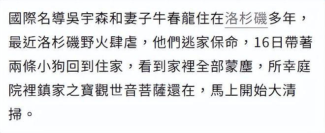 洛杉矶野火袭来，78岁吴宇森举家逃亡，太太吸入有毒物质昏睡2天（组图） - 2