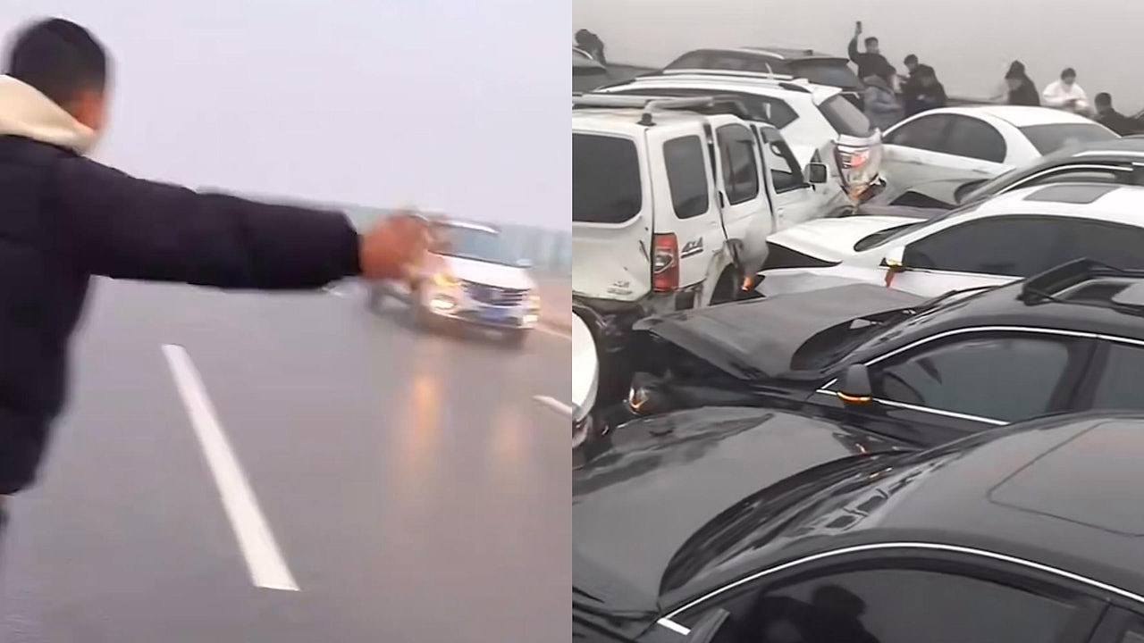 河南高速雾天湿滑多车追尾，男子路边狂喊“停车”无用（视频/组图） - 1