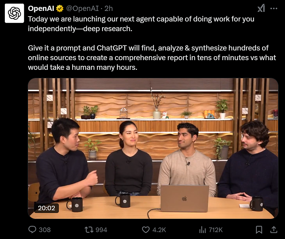 分析师的黄昏？OpenAI推出AI Agent“深度研究”，主打“金融、科学、政策和工程等领域”（组图） - 2