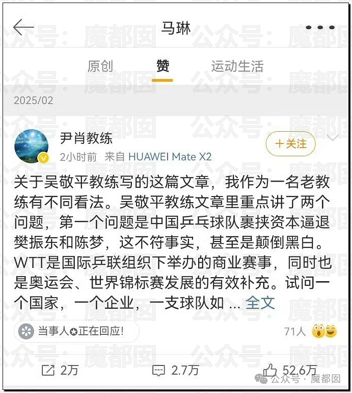 热议！国乒元老吴敬平炮轰“被资本裹挟”引发大动荡！王皓马琳下场表态（组图） - 46