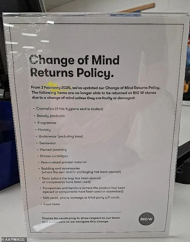 澳零售巨头Big W调整购物政策，这些商品不能退了！澳网友激赞：非常合理（组图） - 2