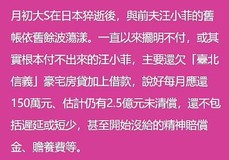 台媒曝大S还欠2.5亿台币房贷，S妈不用具俊晔负责，想让他回韩国（组图） - 2