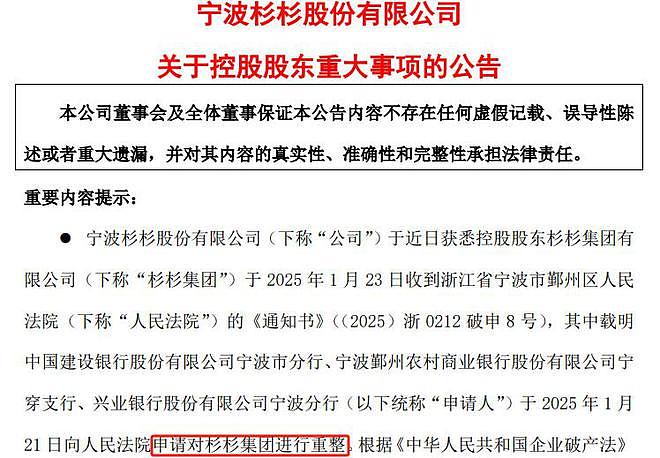 杉杉集团进入破产重整，杉杉股份：不涉及上市公司，当地政府将支持稳定经营（组图） - 1