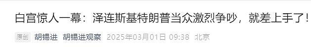 特朗普、泽连斯基白宫争论引发全球热议！俄罗斯批泽连斯基“无礼的猪”，胡锡进点赞“算条汉子”（视频/组图） - 11