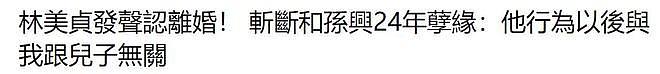 林美贞官宣离婚！彻底斩断和孙兴24年婚姻，特意强调要撇清关系（组图） - 1