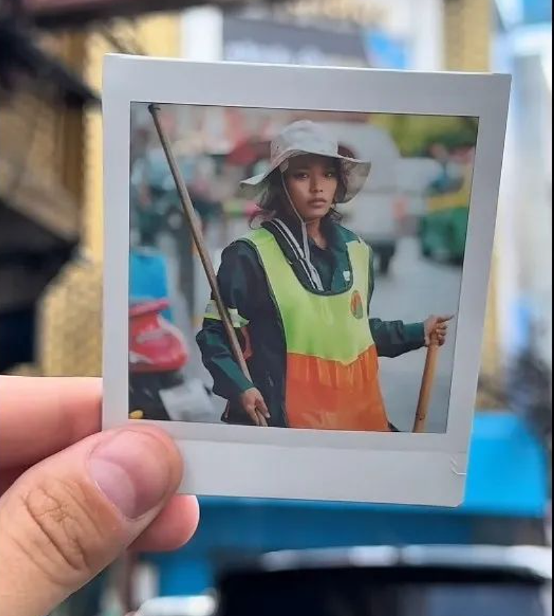 清洁工妹子天生超模脸！她在街头扫地，一张照片直接火出圈！现在成模特了（组图） - 2