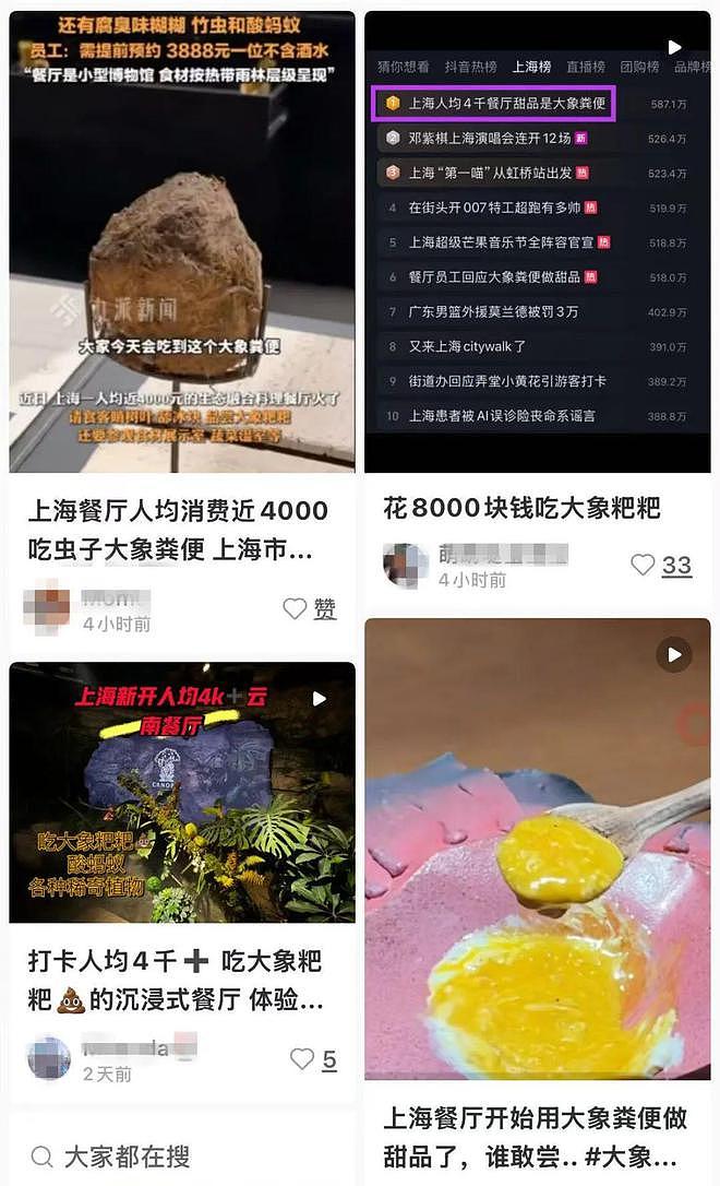 已立案！人均3888元的上海餐厅，用大象粪便做甜品，还有腐臭味糊糊（组图） - 2