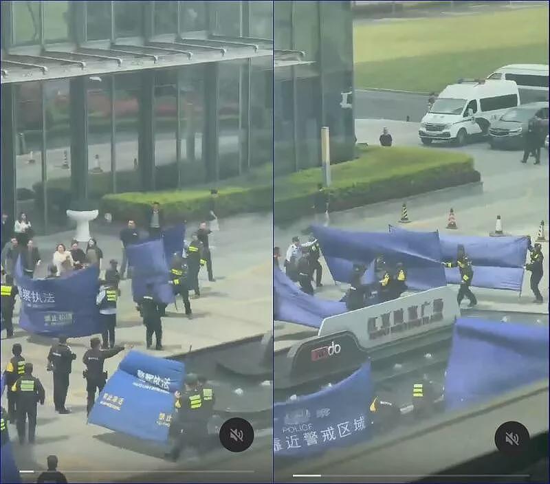 抓烂尾楼抗争民众,警察出动大量布条遮挡,网热议(视频/组图) - 1