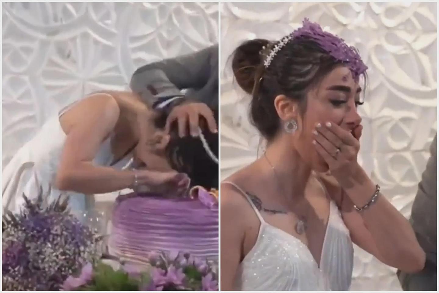 婚礼恶搞！“新娘头埋蛋糕”仍强颜欢笑，网友痛批新郎当众羞辱（视频/组图） - 1