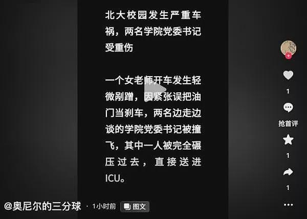 网传北大校内女老师“把油门当刹车”,撞飞两名官员引发网络热议!网友:女版“献忠”(组图) - 5