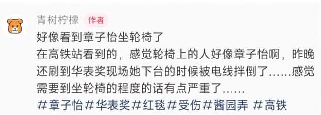 章子怡华表奖摔倒，经纪人回应：已经看过医生了，在往好的方向走（组图） - 4