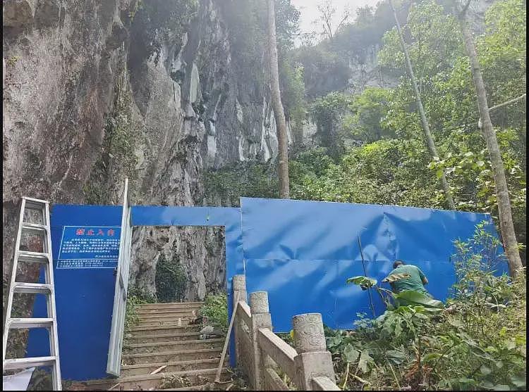 “世界第一长洞“钟乳石遭刻字,溶洞入口被围挡封住(组图) - 1