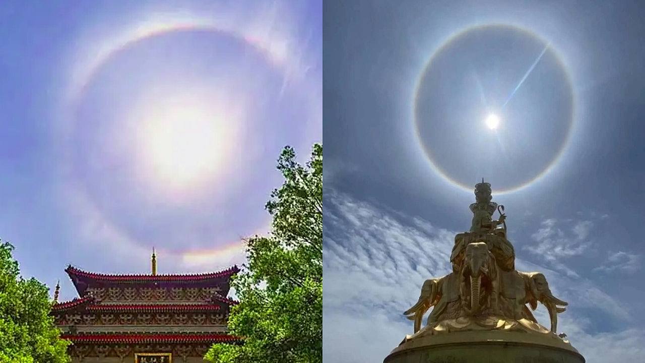菩萨显灵！峨眉山连续两天现日晕奇观，与山顶佛像融为一体（组图） - 1