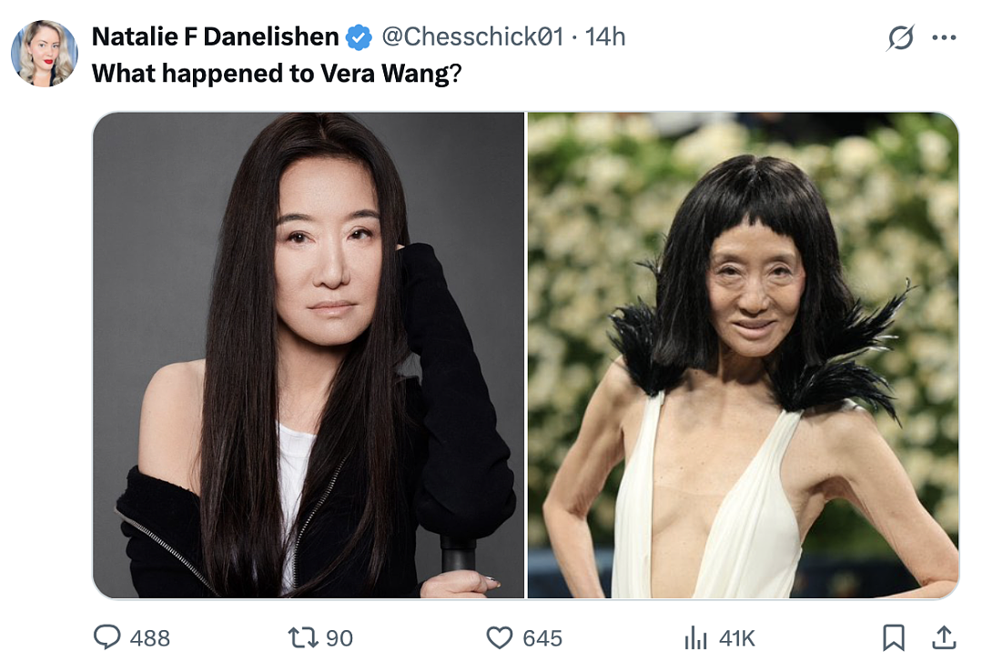 75岁王薇薇亮相Met Gala，深V开到肚脐，不老神话崩塌，全网：不敢认（组图） - 12