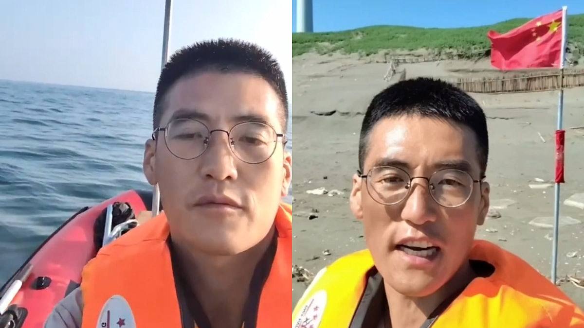 大陆网红拍片开橡皮艇到台湾！登岸插五星旗，嚣张喊：“活捉小赖赖” （组图） - 1