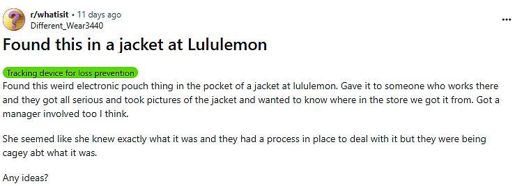 妹子在lululemon 1件新夹克衫里发现一个诡异电子设备！上交后经理脸色古怪（组图） - 1