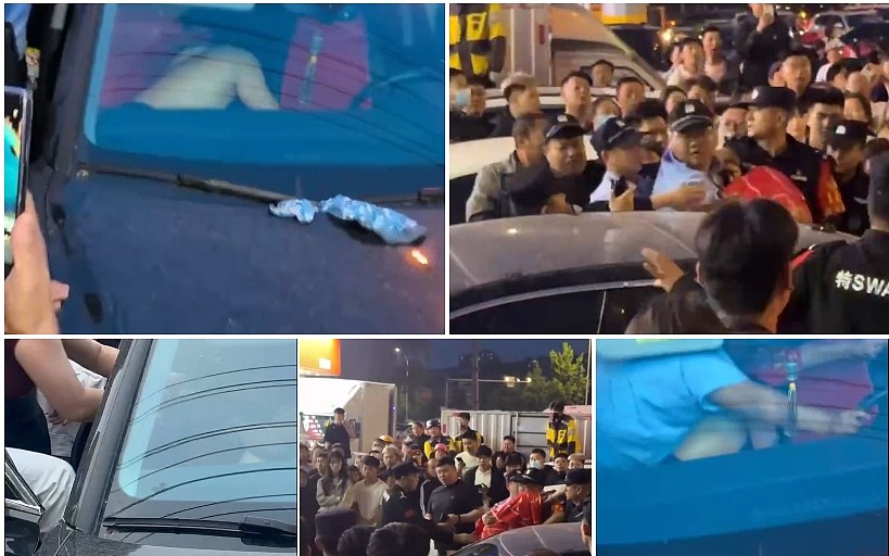 网传正妻拦车捉奸,小三遭扒光上衣,靠公安红布笠头护送(视频/图) - 1