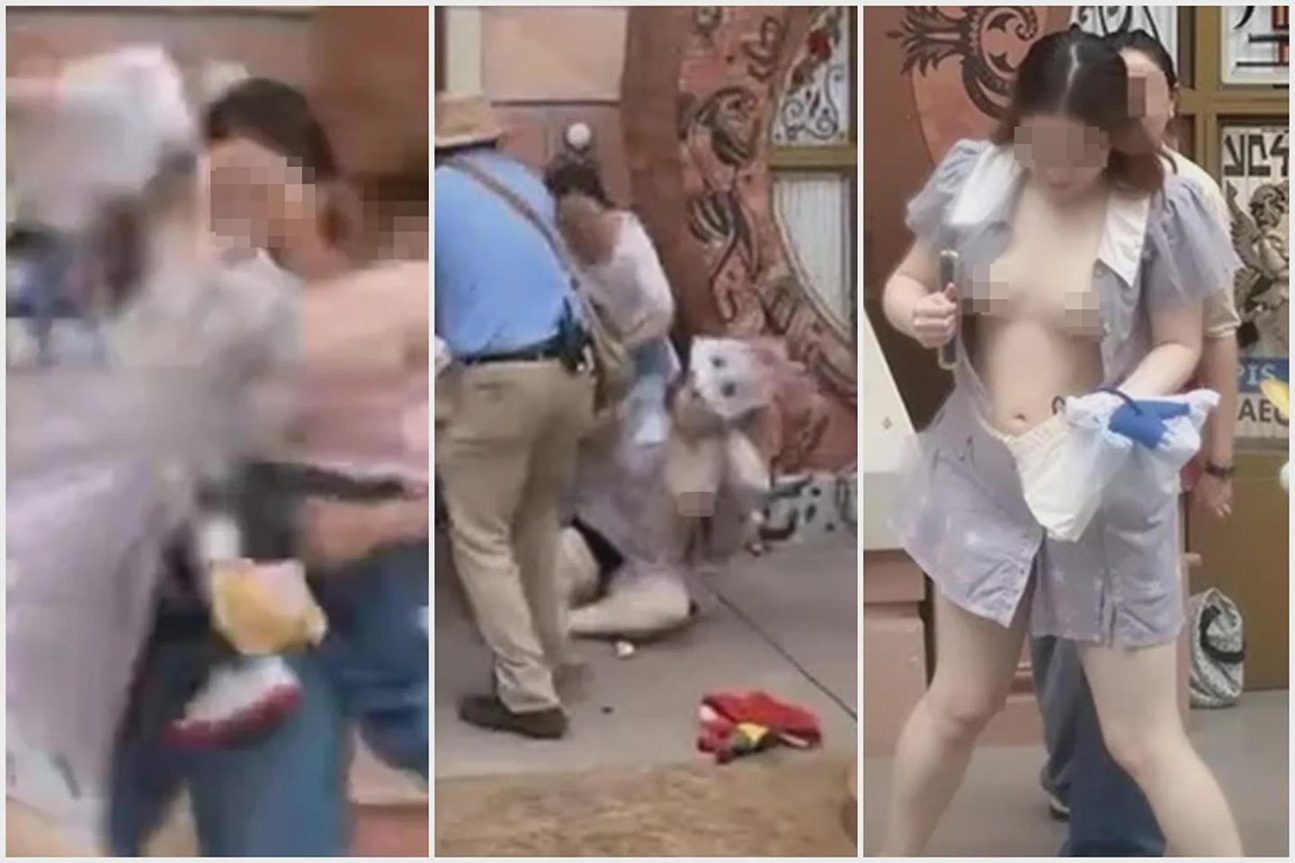 迪士尼长发妹不满拍照女童乱入，抓狂打到“车头灯滑出来”，还没穿内衣（组图） - 1