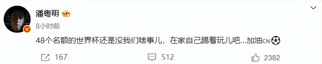 潘粤明怼国足：在家自己踢着玩儿，曾幻想26年国足和欧美球队过招（组图） - 1