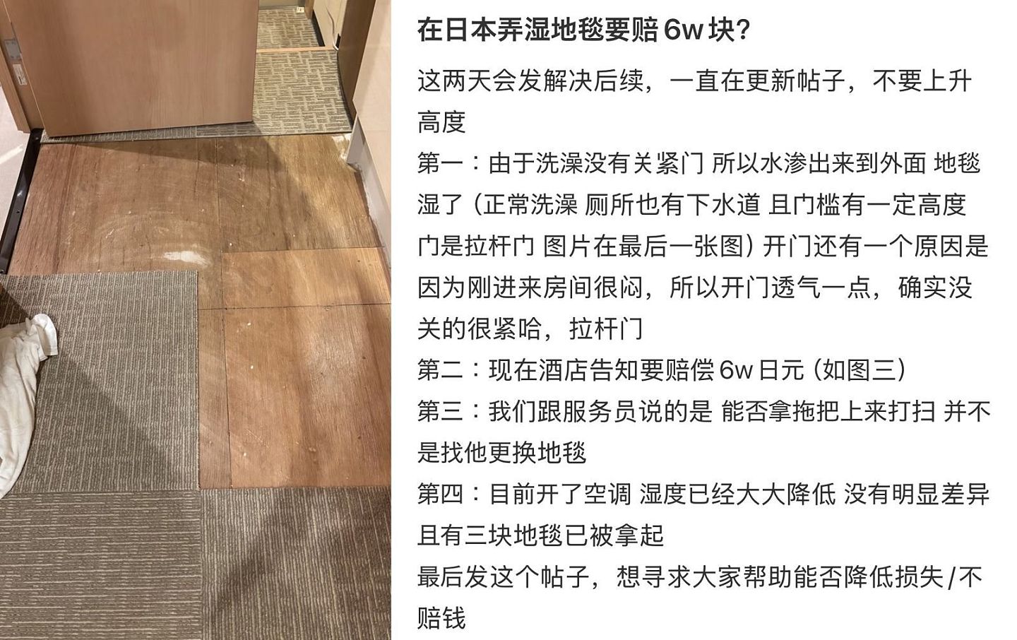 洗澡不关门“地毯毁了”!日旅馆索赔6万,中国大学生喊穷被骂爆(组图) - 1