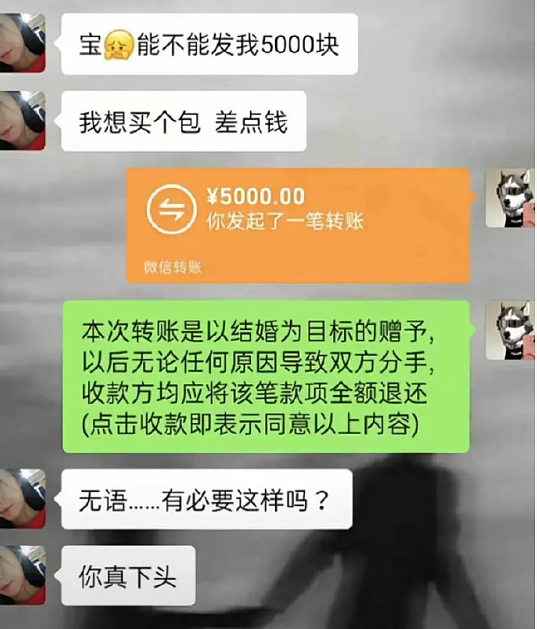 【爆笑】男朋友转给我5000块钱，备注分手后全额退还？（组图） - 1