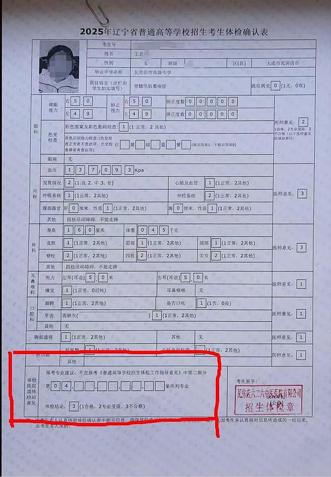 高考611分女生体检不合格恐无法入学，辽宁省残联回应（组图） - 2
