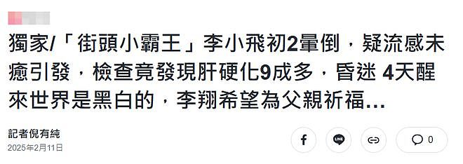 曝台湾知名演员李小飞病逝，演韦小宝红极一时，年初病危昏迷多日（组图） - 13