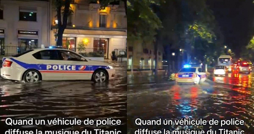 巴黎大淹水！法警车涉水巡逻播放铁达尼号主题曲，网笑：太幽默了吧（图） - 1