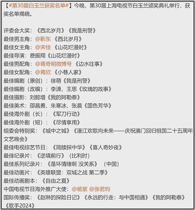 白玉兰奖颁奖礼名场面!杨紫陪跑笑不出来,宋佳关晓彤现场落泪(组图) - 29